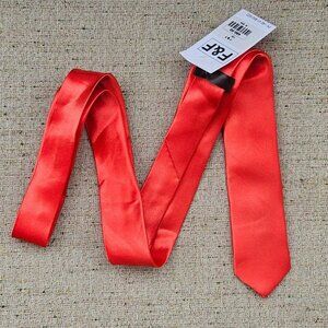 F&F Men Tie Shiny Red Necktie Slim Fit Skinny Tie NWT